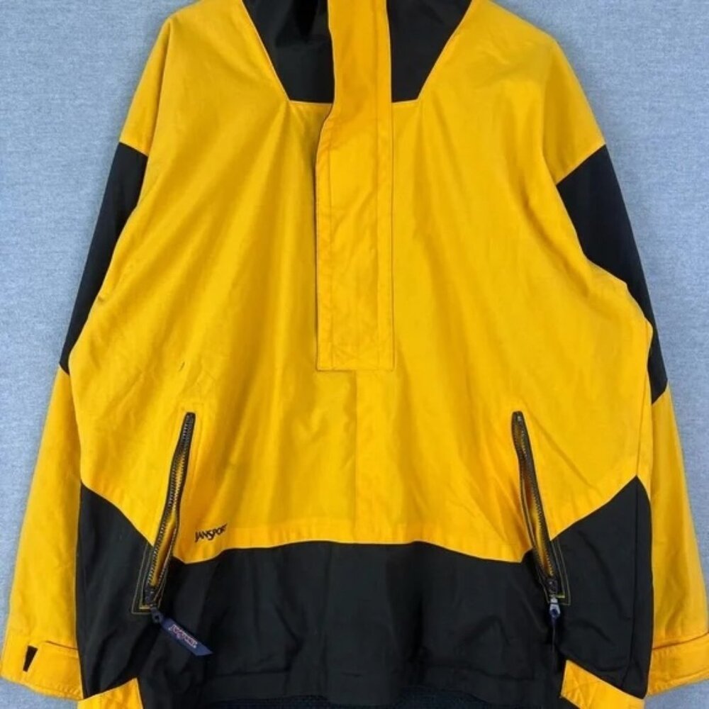 Vintage JanSport Anorak Windbreaker Jacket Mens Medium Yellow Black Colorblock